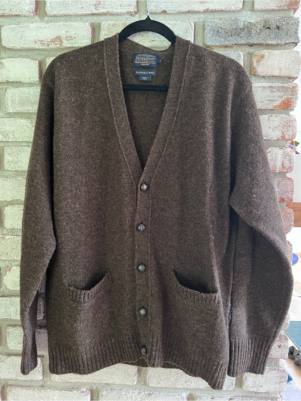 Pendleton Men's Dark Brown Wool Cardigan with Front Pockets